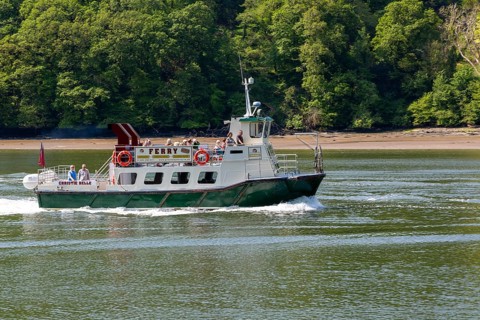 Christie Belle ferry boat, River Dart estuary and valley, south Devon, England, UK