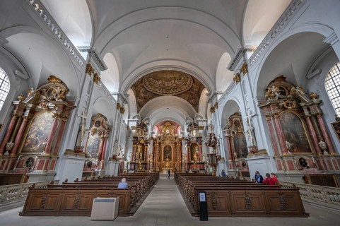 Interior of the baroque church of St Martin, built in 1668, Grüner Markt, Bamberg, Upper Franconia,