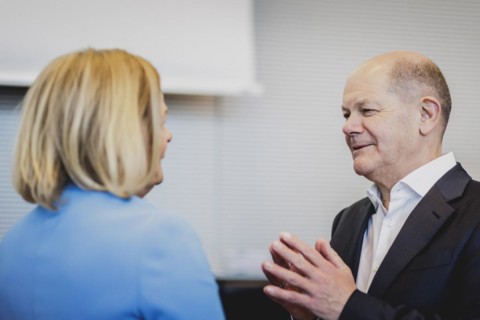 (R-L) Olaf Scholz (SPD), Federal Chancellor, and Nancy Faeser (SPD), Federal Minister of the