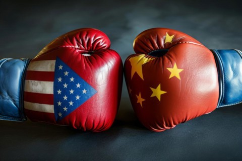 Concept of USA and China competition and economic trade war. Travel and partnership concept, AI