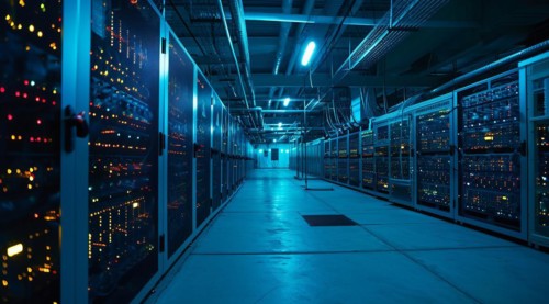 IT Server room in Advanced datacenter services cloud connections, AI generated