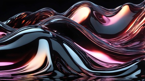 Glassy waves shimmering with vibrant reflections against a black backdrop, AI generated