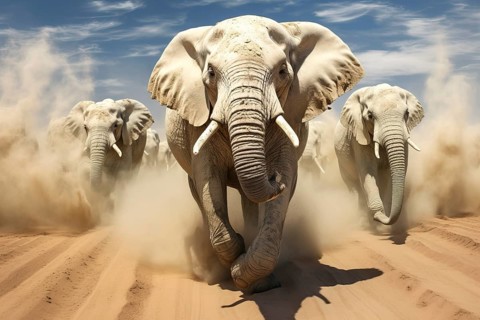 Running Desert elephants, Africa, AI generated