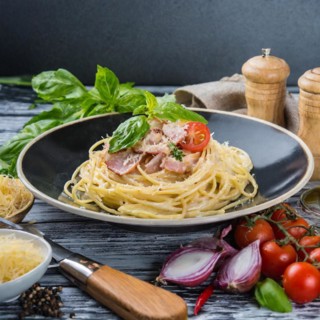 Food, pasta dish, spaghetti carbonara, AI generated, AI generated