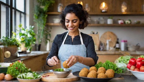 Food, Persian woman preparing falafel, chickpea balls, AI generated, AI generated