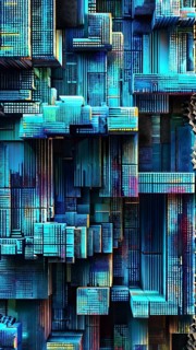 Abstract 3d pixel art technology themed pattern featuring random mosaic in vibrant hues, AI