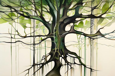 Abstract illustration depicting the branching patterns of tree roots representing natural