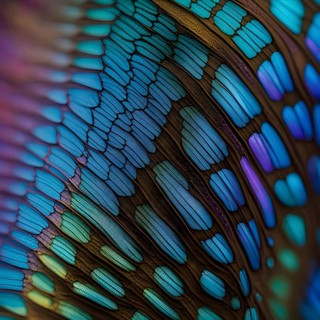 Vibrant butterfly wing with iridescent scales and network of veins, AI generated
