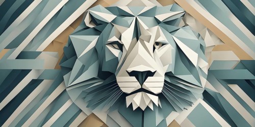 Abstract origami lion wallpaper illustration, AI generated