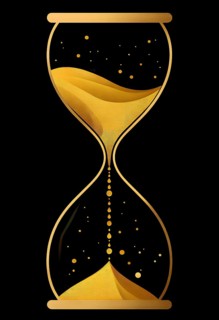 Minimalist hourglass illustration with abstract golden sand falling slowly, representing the