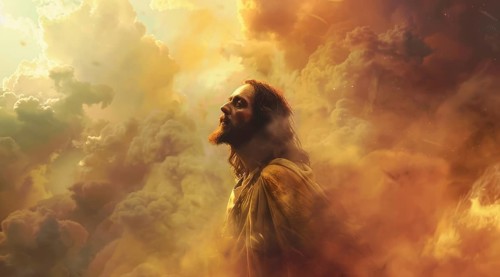 Jesus Christ sufferings and ascension to heaven after crucifixion in Jerusalem, AI generated