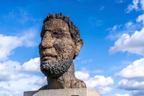 Ruhort harbour, Mercator Island, sculpture Echo of Poseidon, by Markus Lüpertz, Duisburg, North
