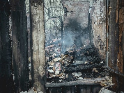 Destroyed house after Missile impact on 19 April, one family survives with children in the