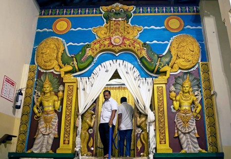 Colourful entrance to a shrine in the Buddhist Temple of the Tooth or Sri Dalada Maligawa, Kandy,