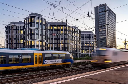 The headquarters of the logistics service provider DB Schenker AG, on Kruppstrasse, at the main