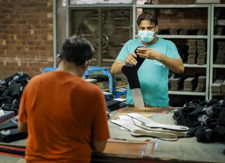 Employees of Inter Market Knit Private Limited producing socks. Lahore, 22.08.2024. Photographed on