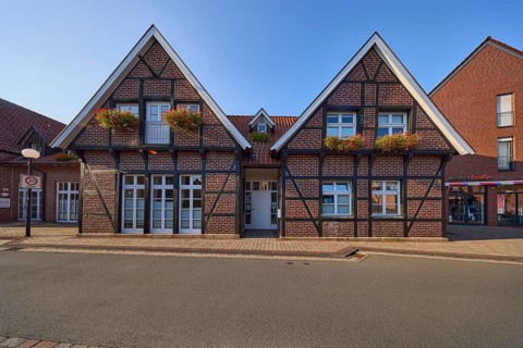 German Red Cross in the evening sun on Eintrachtstraße in Senden, Münsterland, Coesfeld district,