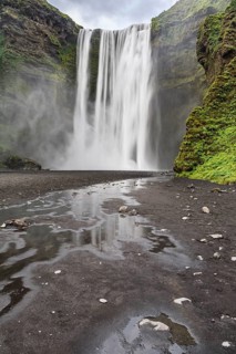 Waterfall, gorge, river, summer, spray, Skogafoss, Iceland, Europe