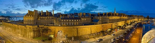 City wall illuminated panorama St. Malo France