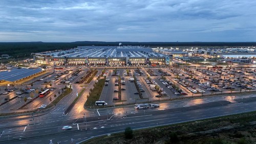 Tesla Giga Factory at the blue hour, Grünheide, 25.09.2024., Grünheide, Brandenburg, Germany,