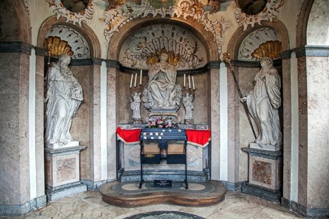 Prayer room of the baptistery, parish church, baroque basilica St. Mang, interior view, Füssen,