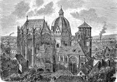 The Cathedral of Aachen in Germany in 1870, Historical, digital reproduction of an original from