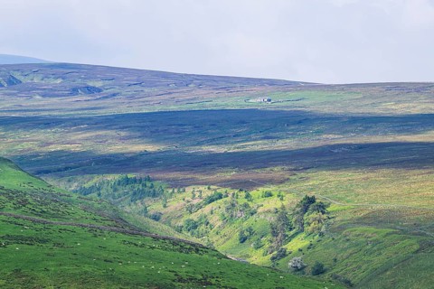 Farms over North Pennines, Cumbria, Durham, Northumberland, North Yorkshire, England, United