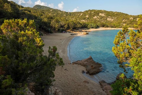Lonely beach with granite rocks, Spiaggia Poltu Ittellu, Capo Ceraso, near Olbia, Sardinia, Italy,