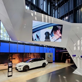 Interior view of the VW Pavilion, Autostadt, Volkswagen AG, Wolfsburg, Lower Saxony, Germany,