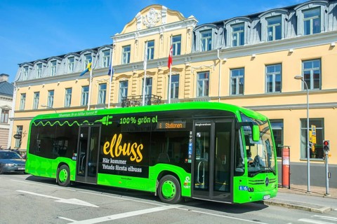 Electric bus in Ystad, Skåne Country, Sweden, Scandinavia, Europe