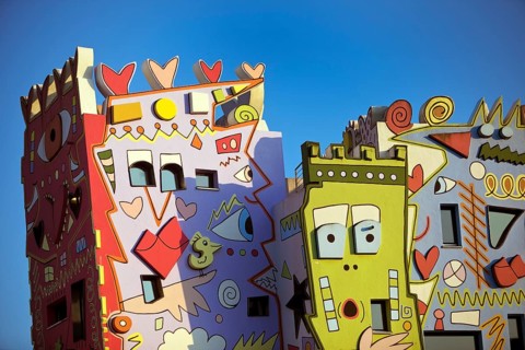 Happy Rizzi House, designed by the artist James Rizzi in pop art paintings, detail of the façade,