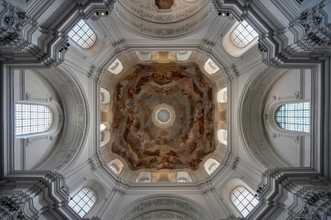 Vaulted dome with frescoes, Neumünster, collegiate church, Würzburg, Lower Franconia, Bavaria,