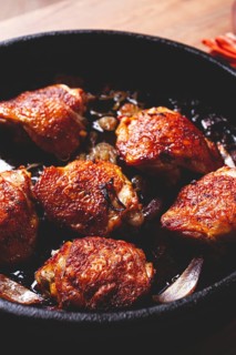 Fried chicken thighs, with spices, homemade, no people