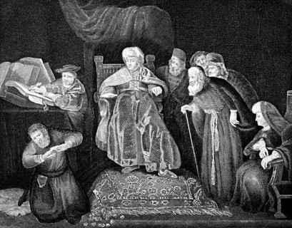 The Repentance of Judah, high priest, elevated throne, agony, kneeling, scribe, interior, bible,