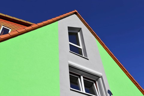 Wohnhaus mit modernem Fassadenanstrich (Building with modern facade painting) Mutterstadt,