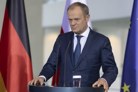 Donald Tusk, Prime Minister of Poland, recorded during a press conference at the Federal