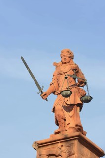 Statue of Justitia on the Fountain of Justice, Justitia Fountain, Worms, Rhineland-Palatinate,