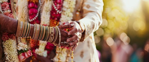 Hindu traditional Indian lavish wedding with groom and bride celebrating and dancing, AI generated