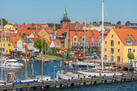 Maritime Svendborg, cityscape, museum harbour, historic sailing ships, wooden boats, Vor Freu