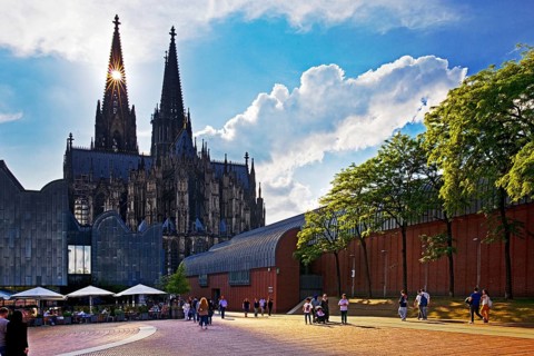 Heinrich-Böll-Platz with Cologne Cathedral and Museum Ludwig, Cologne, Rhineland, North