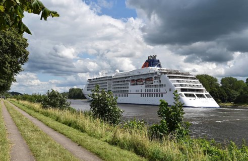 Luxury cruise ship Europa 2 in the Kiel Canal, Kiel Canal, Schleswig-Holstein, Germany, Europe