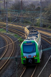 S-Bahn train on the tracks, railway layout, railway line west of the main station of Essen, North