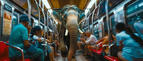 Elephant in the room, a concept of ignoring problems and difficult situations, AI generated