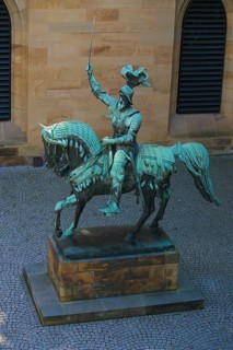 Equestrian statue of Count Eberhard im Bart, Eberhard I, Duke, bronze statue, art in public space,
