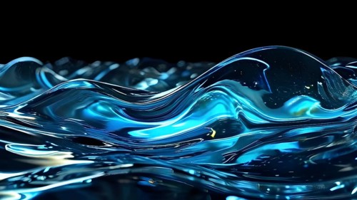 Glassy waves shimmering with vibrant reflections against a black backdrop, AI generated