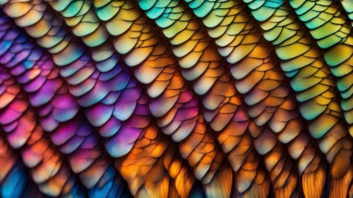 Vibrant butterfly wing with iridescent scales and network of veins, AI generated