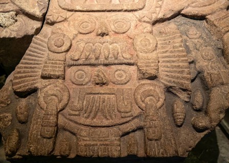 Carved stone monument depicting Tlaloc and Tlaltecuhtli, gods of rain and Earth, archaeological