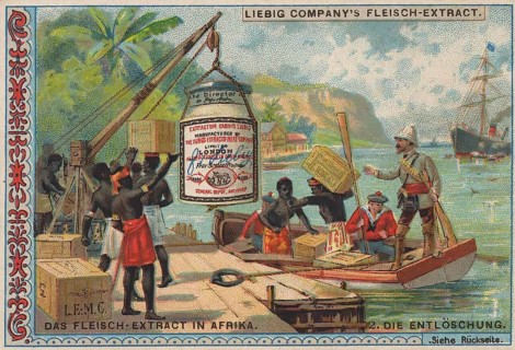 Series Export of Liebig meat extract to Africa, The unloading of the goods on site, Liebig picture,