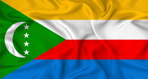 Comoros flag with Texture Waving in the wind. Realistic flag of Comoros waving in the wind
