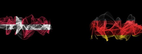 Flags of Denmark and Germany on Black background, Denmark vs Germany Smoke Flags